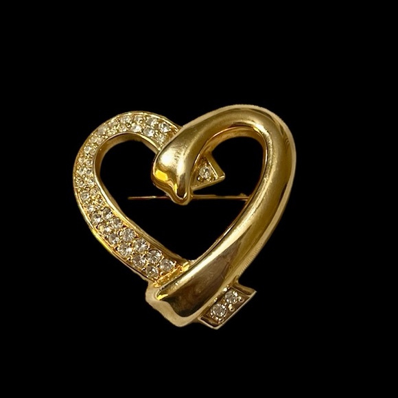 Swarovski Gold Heart with Crystal Rhinestone Brooch Pin - Picture 1 of 5
